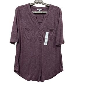 Sonoma Goods For Life Womens Large Plum Quartz Marled Split Neck Tunic Top NWT